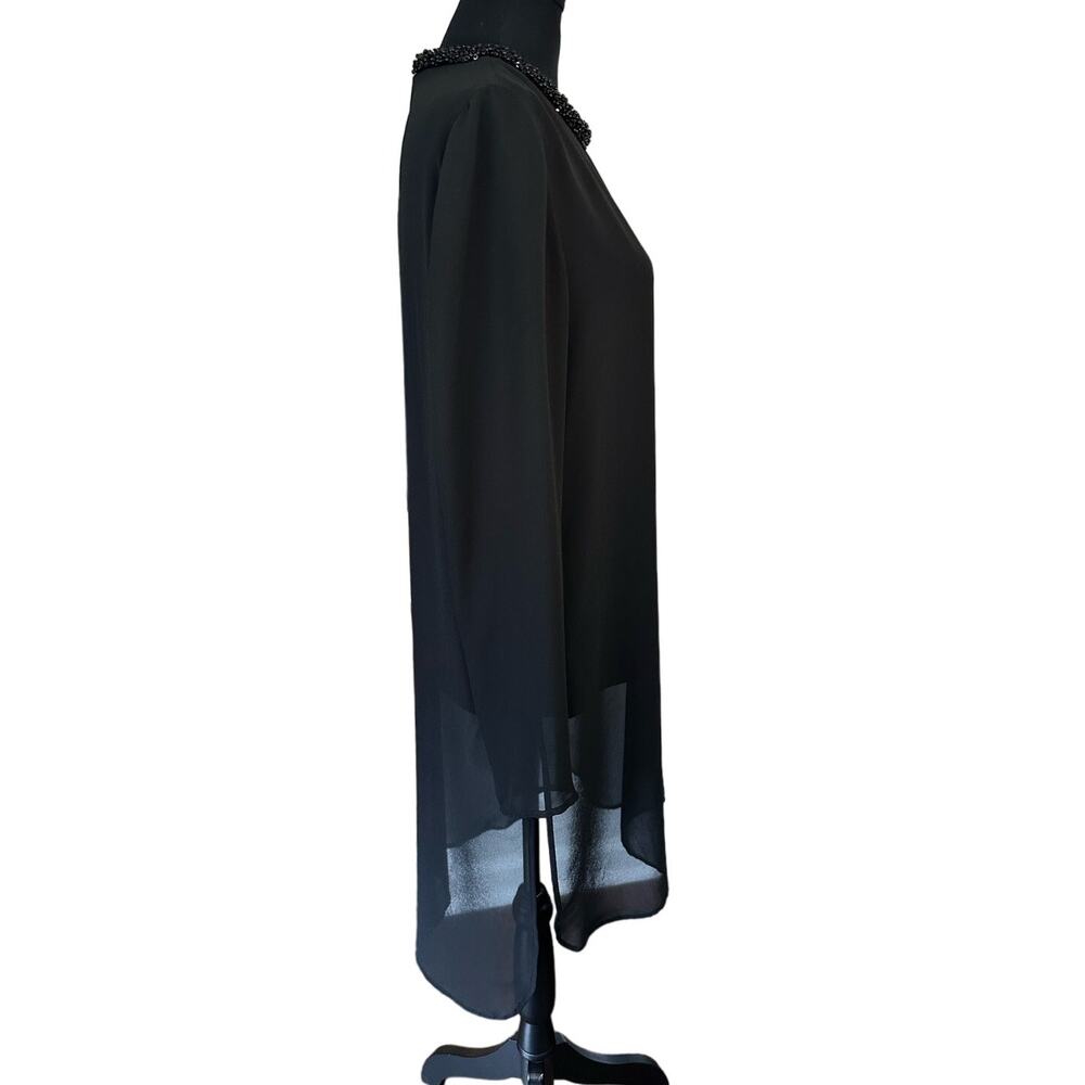Gianni Bini Sheer Overlay Beaded Black Cocktail Dress Size M - Picture 3 of 10